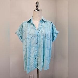 Sundance Womens Eyelet Shirt XSmall Relaxed Fit Cotton Rolled Sleeves Boho